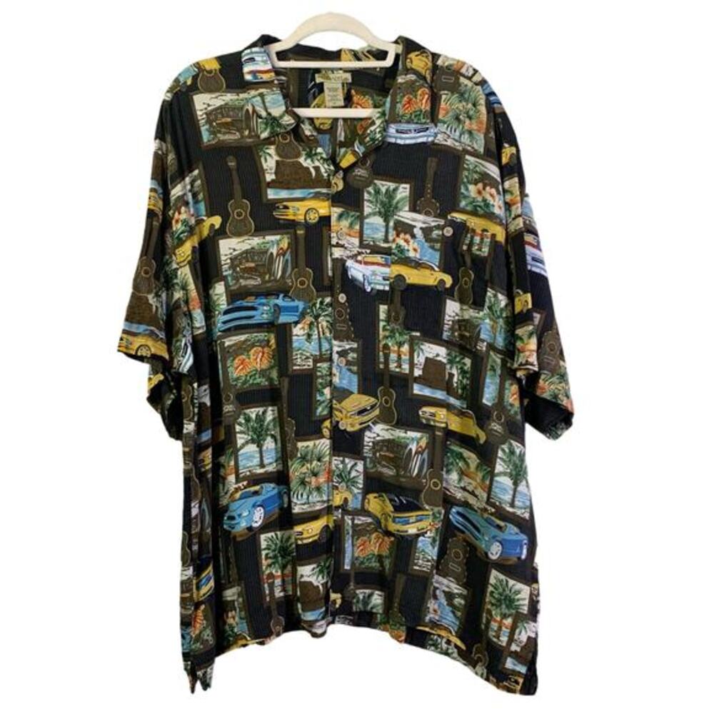 ISLANDER Men's Mustang‎ & Guitar Short Sleeve Button Down Hawaiian Shirt Size 3X